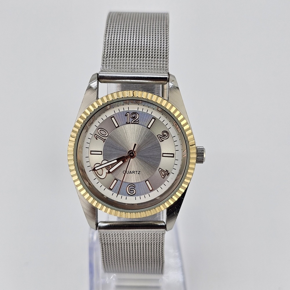 32MM Women's Watch Gray Dial Gold Bezel Gray Mesh Bands NEW‎ Battery
